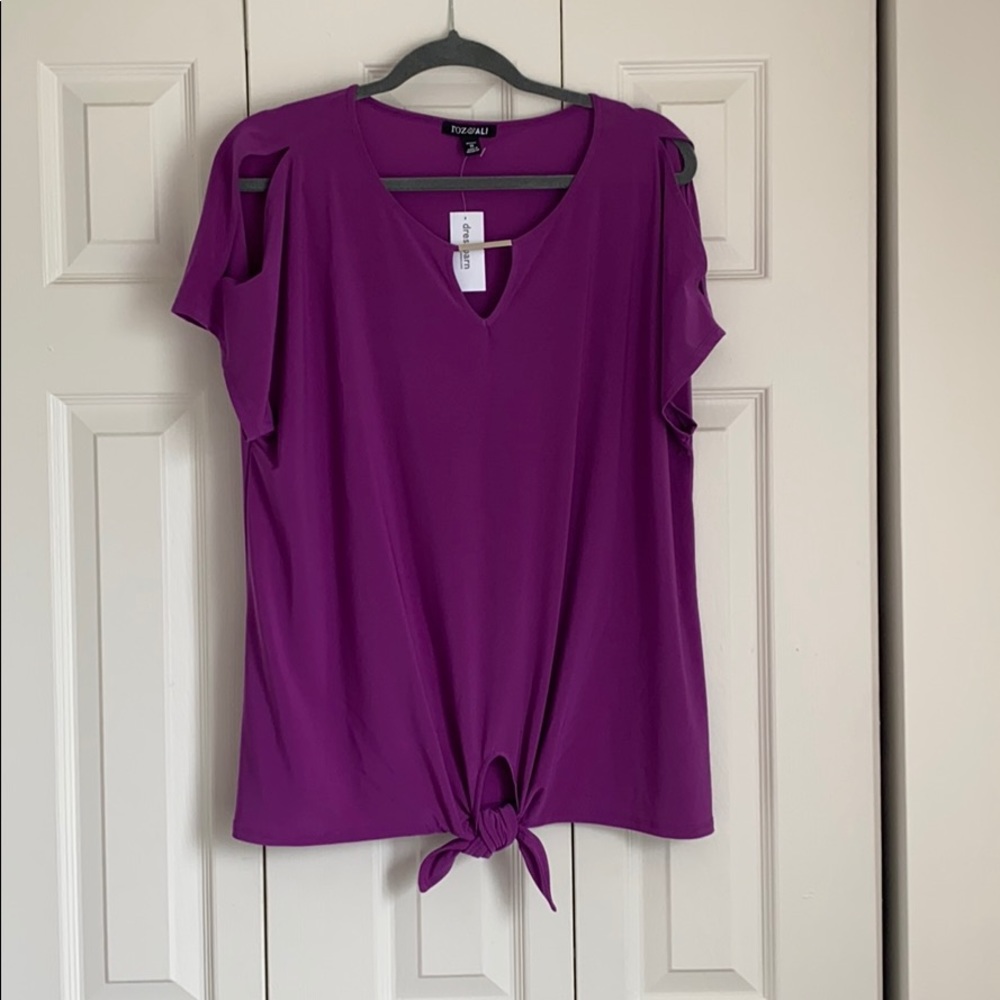 purple front tie blouse